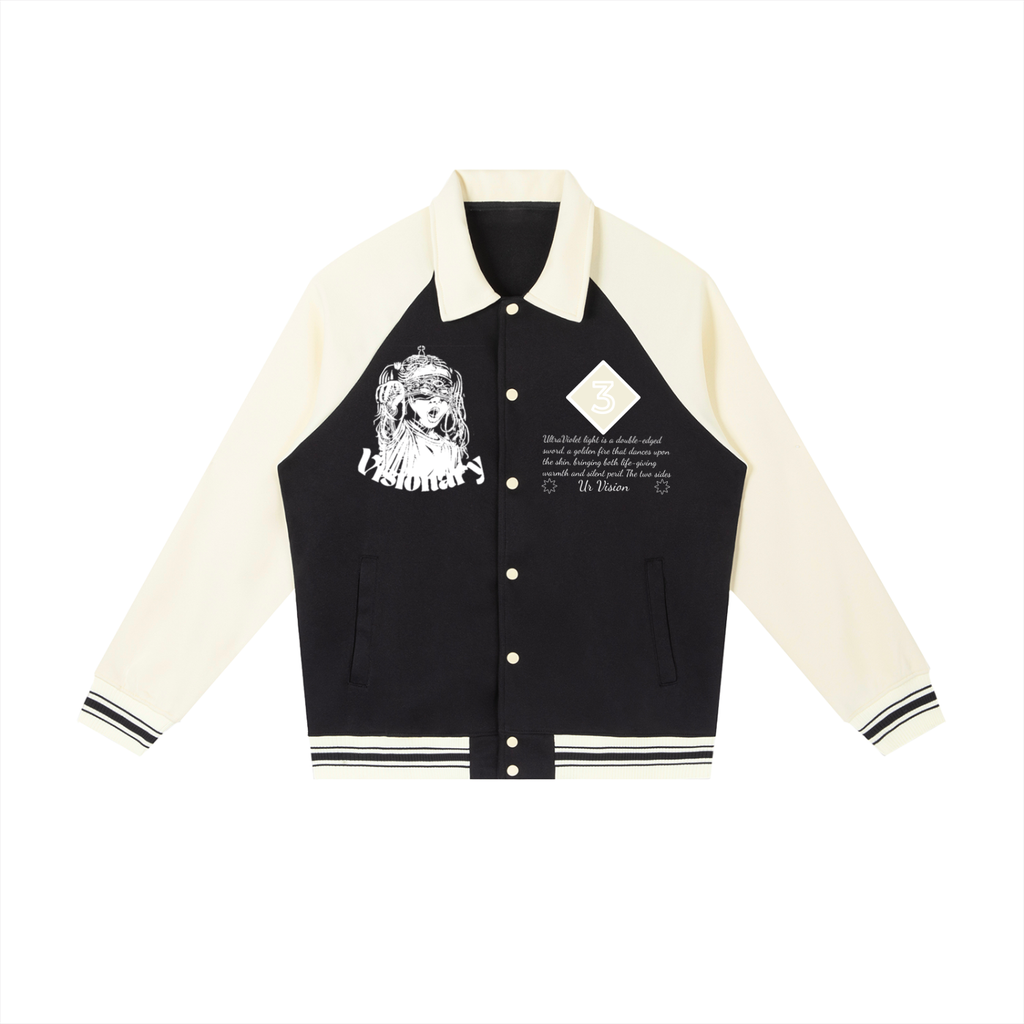 Contrast Raglan Sleeve Baseball  "VISIONARY"Jacket